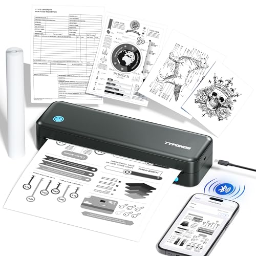 Portable Printers Wireless for Travel, D820 Thermal Printer Support Sizes from 8.5" x 11" to 2" Width, Inkless Printer Suitable for Smartphone & PC fo