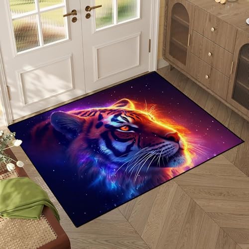 Galaxy Tiger Rug 3D Fierce Tigers Area Rugs for Bedroom Living Room Playroom Gameroom Boys Kids Fire Glitter Carpet Throw Rugs Floor Mat 63 in x 31 in