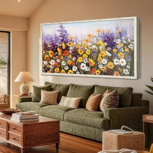 Ardemy Flower Wall Art Canvas Living Room Daisy Colorful Extra Large Framed Wall Decor Textured Painting Wildflower Picture Floral Artwork for Walls B