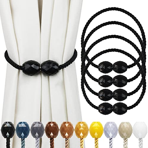Strong Magnetic Curtain Tiebacks Black 4 Pack Decorative Tie Backs Outdoor Curtain Rope Tiebacks Elegant Curtain Holdbacks for Drapes