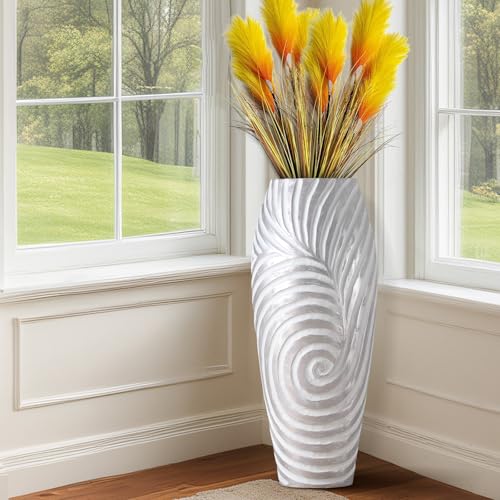 Modern Floor Large Vase, White Elegant Home Decor Vases, 19.7 inch Resin Vase for Living Room Decor, Kitchen, Bedroom, Fireplace, Hotel, Patio Decorat
