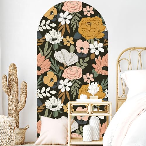 Flower Arch Wall Decals Peel and Stick, Large Floral Vinyl Wall Stickers, Removable Leaves Home Decor Art Wallpaper for Bedroom Living Room Classroom