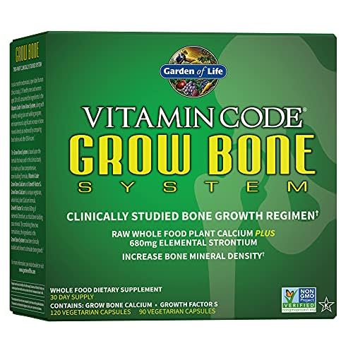 Garden of Life Calcium Supplement - Vitamin Code Grow Bone Made with Whole Foods, Strontium, Magnesium, K2 MK7, Vitamin D3 & C Plus Probiotics for Gut