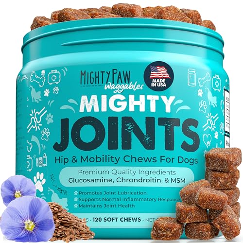 Mighty Paw Waggables Joint Support Supplement for Dogs (Made in USA) | Glucosamine for Dogs Hip and Joint Supplement. Vet Formulated Pet Mobility, Cho