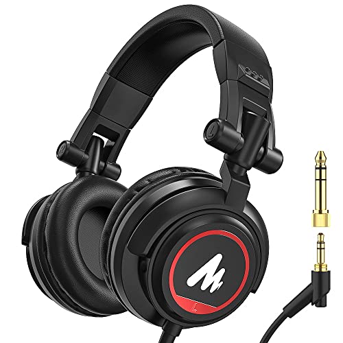 MAONO 50MM Drivers Pro Studio Monitor Headphones, MH501 Over Ear Closed Back Non-Detachable Wired Headset with 3.5mm-6.35mm Jack for Guitar Amp Record