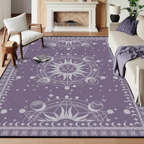 6' x 9' Sun and Moon Rug Boho Celestial Area Rugs for Bedroom Dorm Living Room Bohemian Occult Crescent Solar Stars Floor Mat Pad Doormat Carpet,180 X