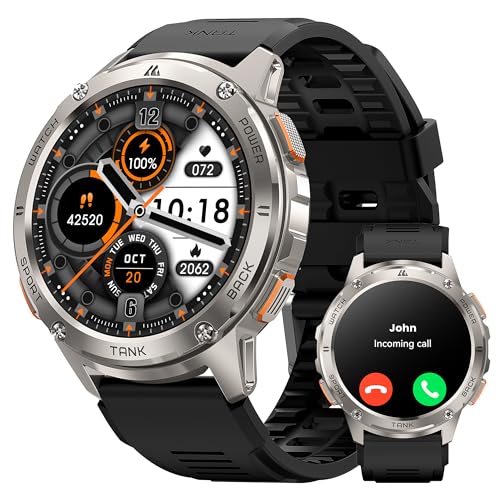 KOSPET Tank T3 Montre Connectée Homme, Batterie de Grande Capacité 50M Étanche, Smartwatch Boussole Altimètre Appel, 1.43" AMOLED, Suivi du Sommei