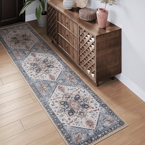 2x8 ft Runner Rug for Hallways Non Slip Washable Kitchen Runner Bedroom Bedside Runners Long Runners for Entryway Laundry Room Bathroom Neutral Vintag