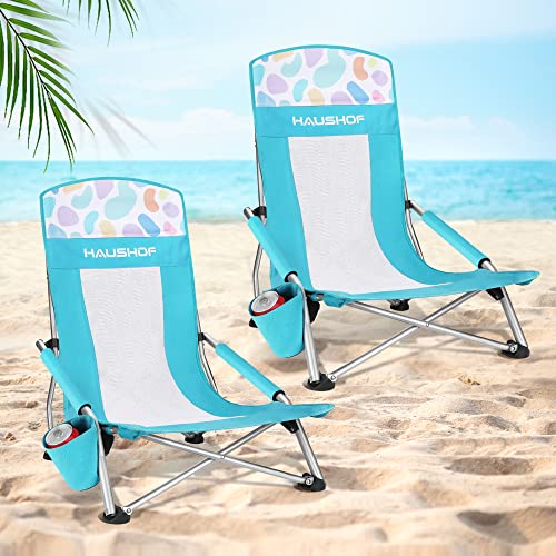 HAUSHOF 2-Pack Blue High Back Beach Chairs with Colored Dots, Durable 600D Oxford Fabric, Industrial Grade Iron, Maximum Seated Weight Capacity: 265 l
