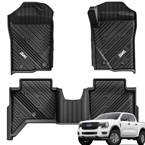 3W Floor Mats Fit for Ford Ranger T9 2023 2024 2025 Wildtrak-Raptor Double Cab, All Weather TPE Dog Friendly Floor Liner Custom Fit Ford Ranger T6.2 W