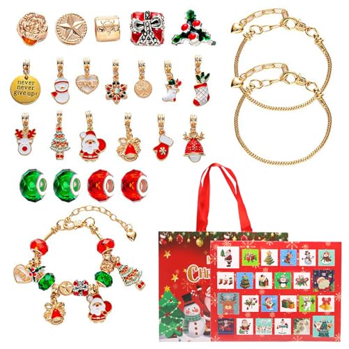 Christmas Advent Calendar Bracelet 24 Days of Christmas Countdown Calendar Blind Box DIY Jewelry Making Kit with Charm Beads DIY Christmas Bracelet Gi