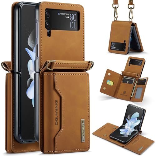 for Samsung Galaxy Z Flip 3 Case with Crossbody Wallet, 8 Cards Slot and Premium Leather Kickstand Vintage Card Holder.(Brown) Brown Samsung Galaxy Z