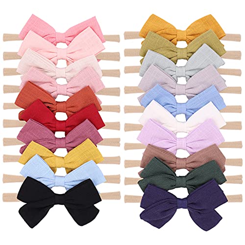 jollybows 20pcs Baby Girls Nylon Hair Bows Headbands Linen Hair Bands Elastic Hair Accessories for Kids Infants Newborn 1- 20PCS baby bows