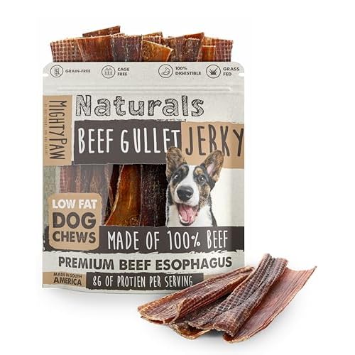Mighty Paw Naturals Beef Gullet Jerky for Dogs | 100% Natural Beef Gullet Sticks for Small, Medium and Large Breeds. Natural Treat for Large Pets, and
