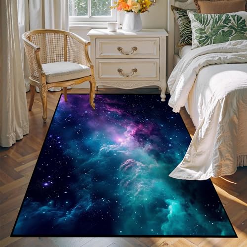 4' X 6' Galaxy Area Rug for Kids Bedroom Dark Blue Starry Sky Carpets Living Room Large Glitter Outer Space Throw Rugs Floor Mat 71 in x 47 in Galaxy