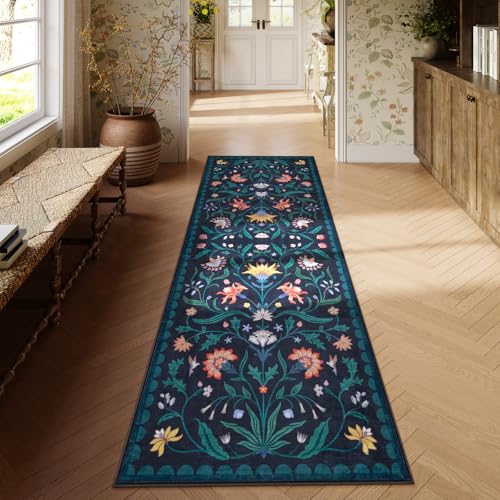 Lahome Boho Floral 2'6"x8' Washable Runners for Hallways, Kitchen Runner Rugs Non Skid Ultra-Thin, Soft Bathroom Rug Throw Carpet Runners for Bedroom