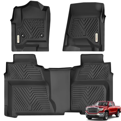 YITAMOTOR Floor Mats Compatible with 2014-2018 Chevy Silverado-GMC Sierra 1500 Crew Cab, 2015-2019 Silverado-Sierra 2500 HD-3500 HD Crew Cab, Custom F