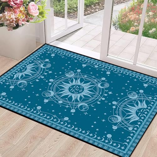 Sun and Moon Rug Boho Celestial Area Rugs for Bedroom Dorm Living Room Bohemian Occult Crescent Solar Stars Galaxy Floor Mat Pad Doormat Carpet,47" X