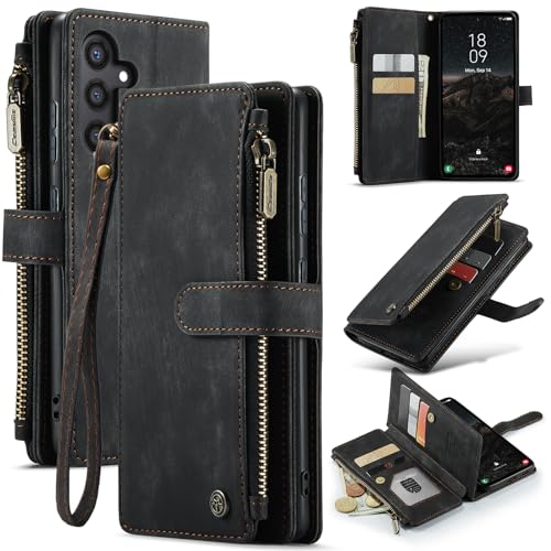 for Samsung Galaxy S24 Wallet Case with 7 Card Holder Slots Magnetic Zipper Pocket Pouch Flip KicStand Durable Premium Leather PU with Lanyard Strap W