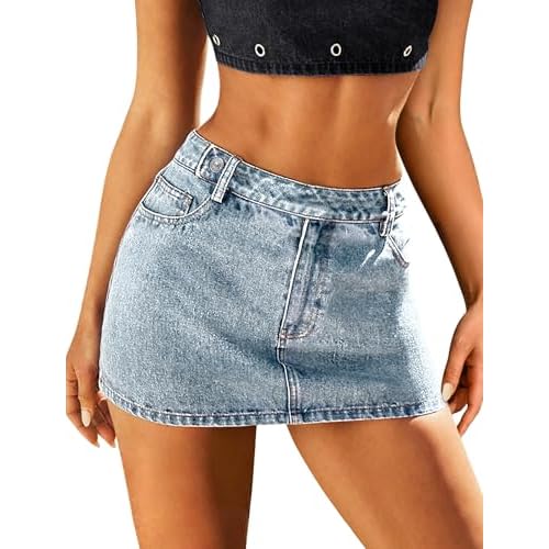 Eddoyee Denim Mini Skirt Women Jeans Skirts 5 Pockets High Waisted Y2K Stretch Cute Bows Short Jean Skirt Blue 1 Large