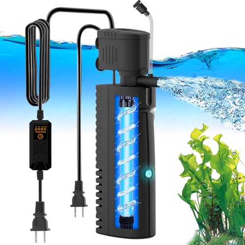 AquaMiracle Aquarium Filter with U - V Light & Pre-Filter Sponge, Fish Tank Filter with Timer for Green Water, Green Clean Machine Turtle Filter with
