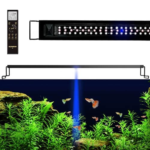GLOWRIUM LED Aquarium Light with Remote, Full Spectrum Fish Tank Light with Auto Timer, IP67 Waterproof Freshwater Planted Tank Light, Dimmable RGB+W+