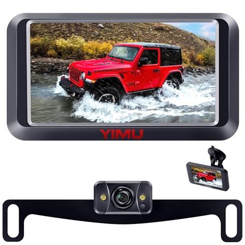 YIMU Car Backup Camera for car with Monitor,Night Vision, DIY Guide Lines, IP69K Waterproof, Front-Reverse Camera with Two Beackets for Easy Install f