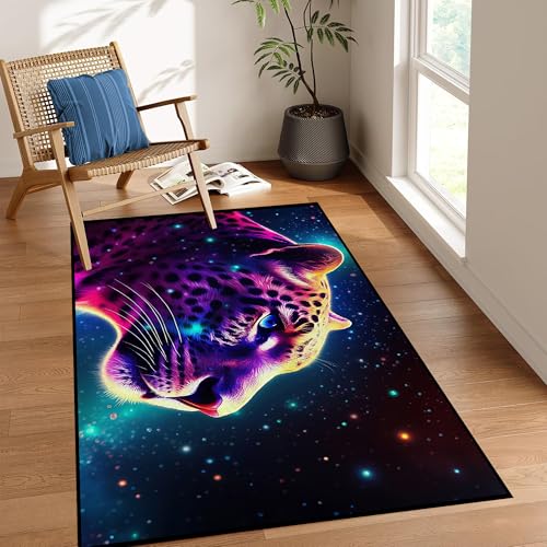 Galaxy Leopard Rug Fierce Panther Head Area Rugs for Boys Kids Bedroom Living Room Gameroom Girls Glitter Carpet Floor Mat Throw Rugs 79 in x 39 in Ga