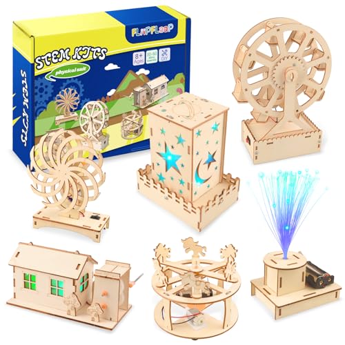 6-in-1 STEM Science Kits for Kids, Wood Arts and Craft Kits, STEM Toys for Boys Girls Age 8-12 5-7 8 10 12 13 14 Gift Idea, 3D Puzzles Building Engine