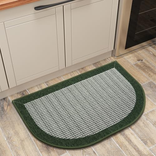 PADOOR Kitchen Mats for Floor, Kitchen Rugs Non Slip Washable, Half Circle Kitchen Floor Mat Sink Rug Rubber Backed Super Absorbent, 20"x32" Green 1'8