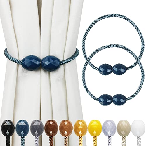 Strong Magnetic Curtain Tiebacks Blue 2 Pack Decorative Tie Backs Outdoor Curtain Rope Tiebacks Elegant Curtain Holdbacks for Drapes