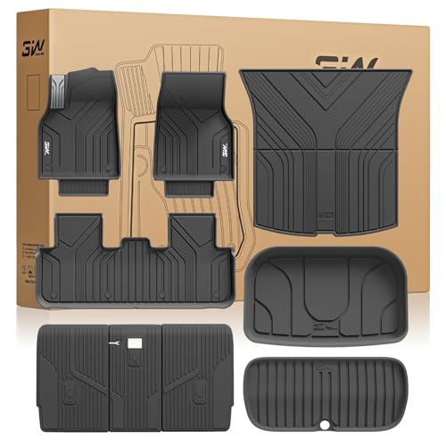 3W Tesla New Model Y Juniper Floor Mats and Cargo Liners, Full Set TPE Floor Liner for 2025 2026 Model Y, Cargo Mats and Seat Back Cover Protector, Ca