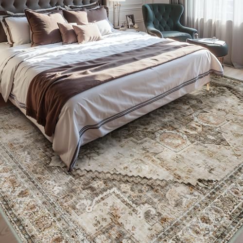 Beige Washable 8x10 Area Rugs for Living Room Rug Bedroom Rug-Carpet Neutral Dining Room Rugs for Under Table Soft Comfortable Non Slip Vintage Orient