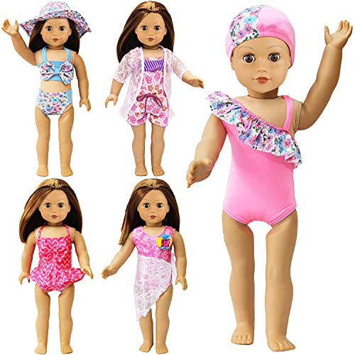 ZITA ELEMENT 5 Sets 18 inch Girl Doll Bikini Swimwear Swimsuits for 18 Inch Doll and Other 18 Inch Dolls Summer Bathing Clothes Outfits