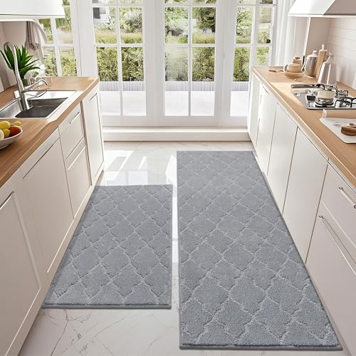 COSY HOMMER 2 Pack Nonslip Kitchen Rug Set, 100% Polyester Absorbent Soft Kitchen Floor Mats Carpet Rug Mat Runners,Machine Washable & Anti-skid TPR B
