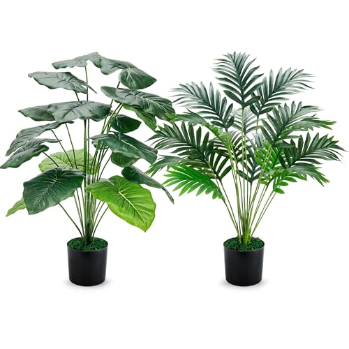 Der Rose 28'' Fake Plants Large Artificial Plam Tree and Faux Dishgyi Plants Indoor Tall for Room Home Bathroom Farmhouse Outdoor Decor