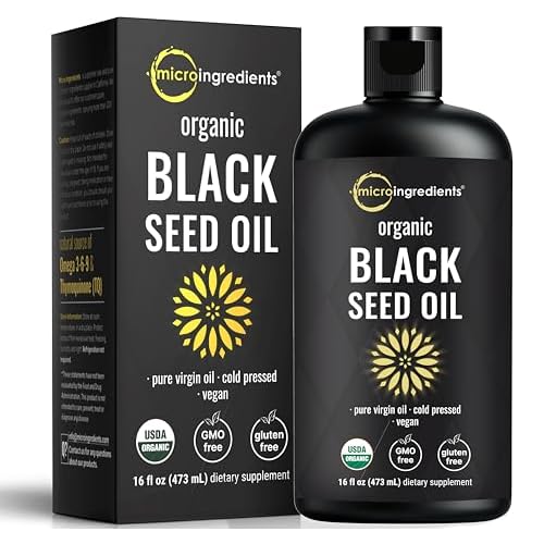 Micro Ingredients Organic Black Seed Oil, 16 fl oz | Cold Pressed from Nigella Sativa Seeds | Rich in Thymoquinone & Omega 3 6 9 | Immune, Joint, Hair