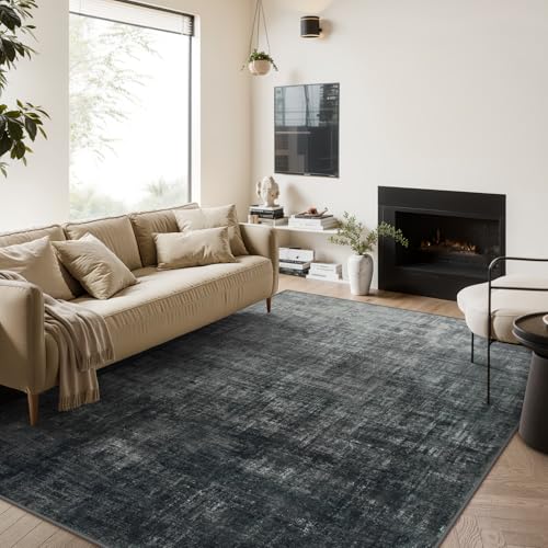 Lahome Black 8x10 Area Rugs for Living Room, Boho Rugs for Bedroom Soft Dining Room Rug, Modern Abstract Ombre Non-Slip Low-Pile Throw Carpet for Play