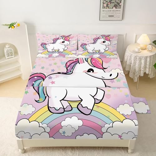 Unicorn Sheets Set Twin: Cartoon Pink Rainbow Unicorn Bedding for Kids Girls Teens Bedroom Bed - 1 Flat Sheet, 1 Fitted Sheet, 1 Pillowcase Unicorn 15