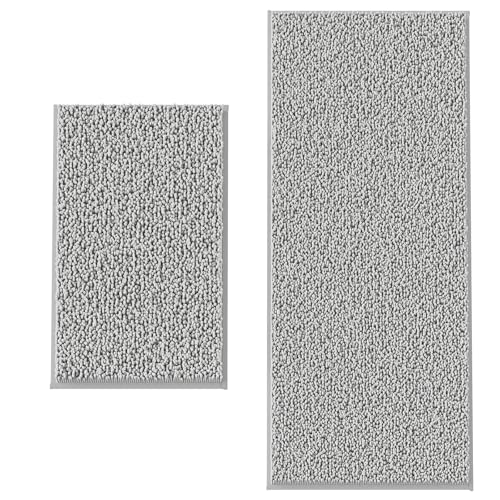 Bathroom Rugs Set 2 Piece Thick Chenille Kitchen Mats,Quick Dry Absorbent Bath Rugs with Non-Slip PVC Backing,Bath Mats for Bathtub,Bedroom,Living Roo