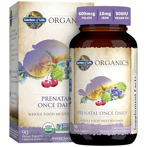 Garden of Life Prenatal Vitamins for Women, Organics Folate for Energy & Healthy Fetal Development, Non-constipating Iron, Vitamin C, B6, B12, D3, Non