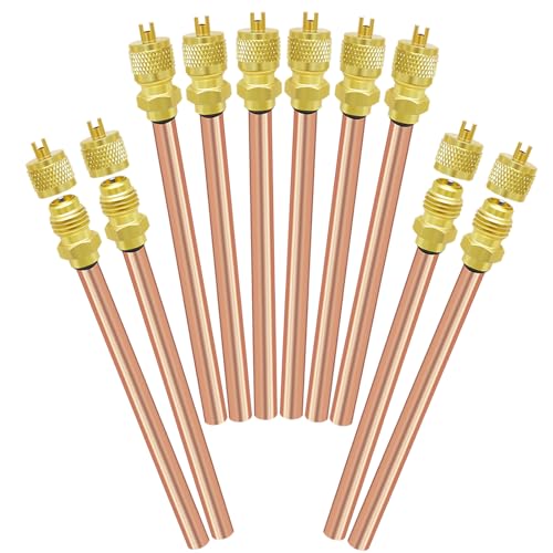 FANOVO Service Access Valve, 10pcs Refrigeration Service Valves, 1-4'' SAE x 1-4'' OD x 4'' Stem Core Copper HVAC Schrader Filling AC Refrigerator Acc