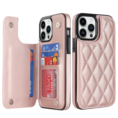 for iPhone 15 Wallet Case with Credit Card Holder,RFID Blocking,PU Premium Diamond Leather Double Magnetic Clasp Kickstand Heavy Duty Protective Cover