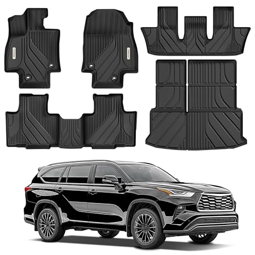 YITAMOTOR Upgraded Floor Mats Fit for Toyota Grand Highlander 2024-2025 7 Seats with Subwoofer (Include Hybrid), Custom Fit 3 Row Cargo & Liner Set, A