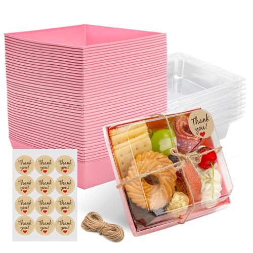 Charcuterie Boxes with Clear Lids Mini Bakery Boxes Disposable Treat Boxes to Go Small Food Containers for Dessert Cookie Sandwich Cake 5.3x4.9x2.5INC
