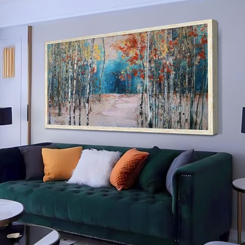 Ardemy Landscape Canvas Wall Art for Living Room Blue Forest Painting White Birch Tree Scenery Picture, Modern Green Nature Artwork Bedroom Home Offic