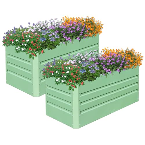 SnugNiture 2 Pcs 4x2x2FT Raised Garden Bed Galvanized Planter Garden Boxes Outdoor, Deep Root Planter Raised Bed for Vegetables Flowers Herbs,Green Gr