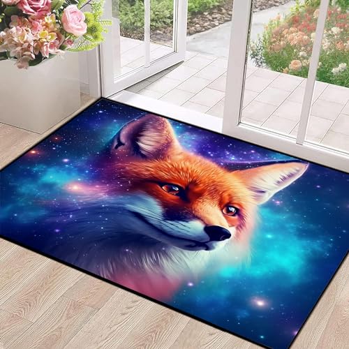 Galaxy Fox Rug 3D Cute Foxes Area Rugs for Bedroom Living Room Playroom Boys Kids Cartoon Colorful Carpet Glitter Stars Throw Rugs Floor Mat 47 in X 3