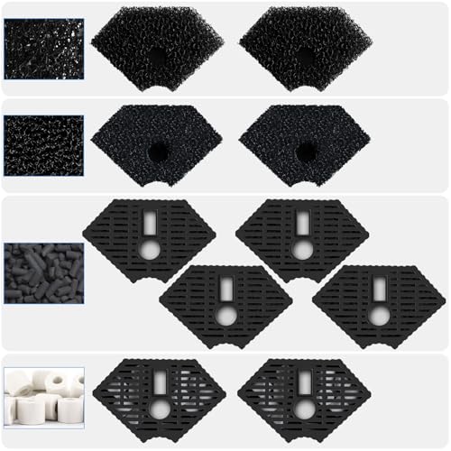 AquaMiracle Turtle Aquarium Filter Replacement Sponge, Turtle Filter Replacement Parts, Including 2 x Coarse Sponge, 2 x Fine Sponge 2 x Ceramic Rings