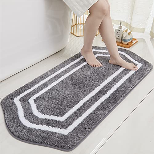 COSY HOMEER Extra Thick Bath Linen Sets Rugs - Anti-Slip Bath Mats Soft Plush 100% Strong Polyester Living Room Bathroom Water Absorbent(Grey,24x48 -